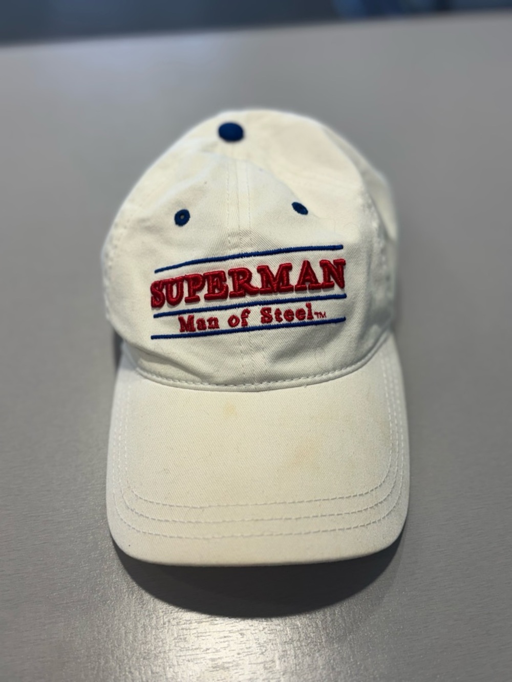 Superman Man of Steel White Adjustable Hat Embroidered Logo Six Flags Promo